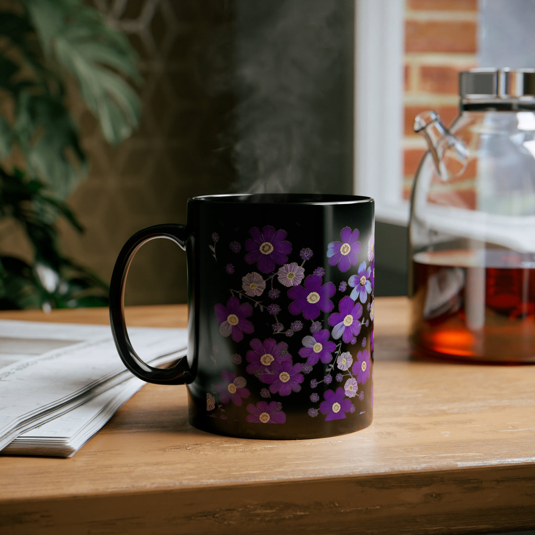 Purple Flowers Black Mug