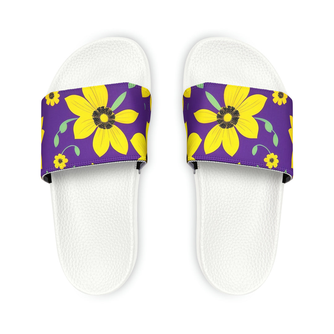 Yellow Floral on Purple Youth PU Slide Sandals