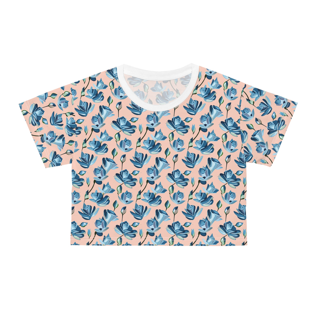 Blue Rose Buds, Women's Crop Tee (AOP)