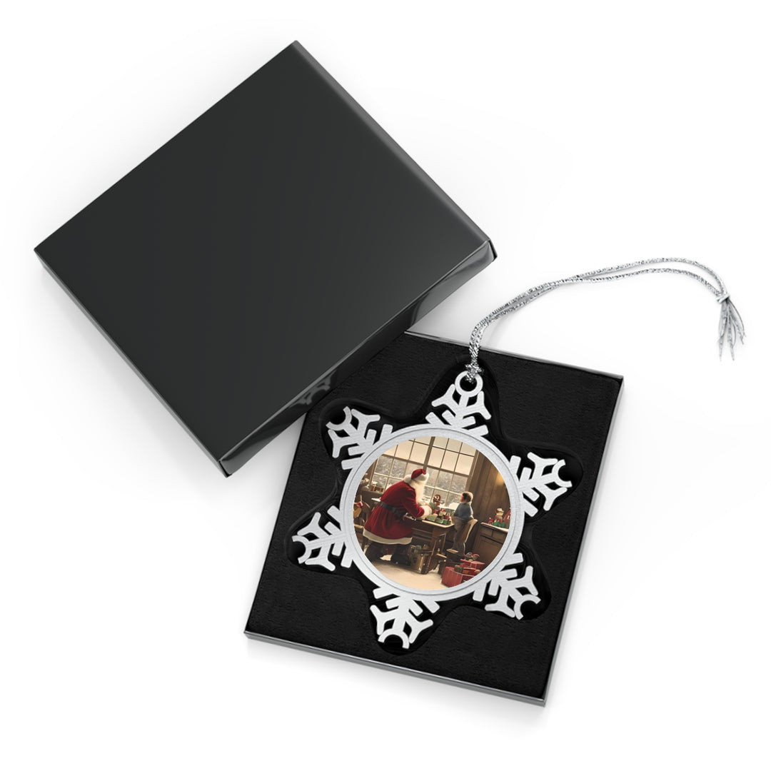 Santa and Helper Pewter Snowflake Ornament
