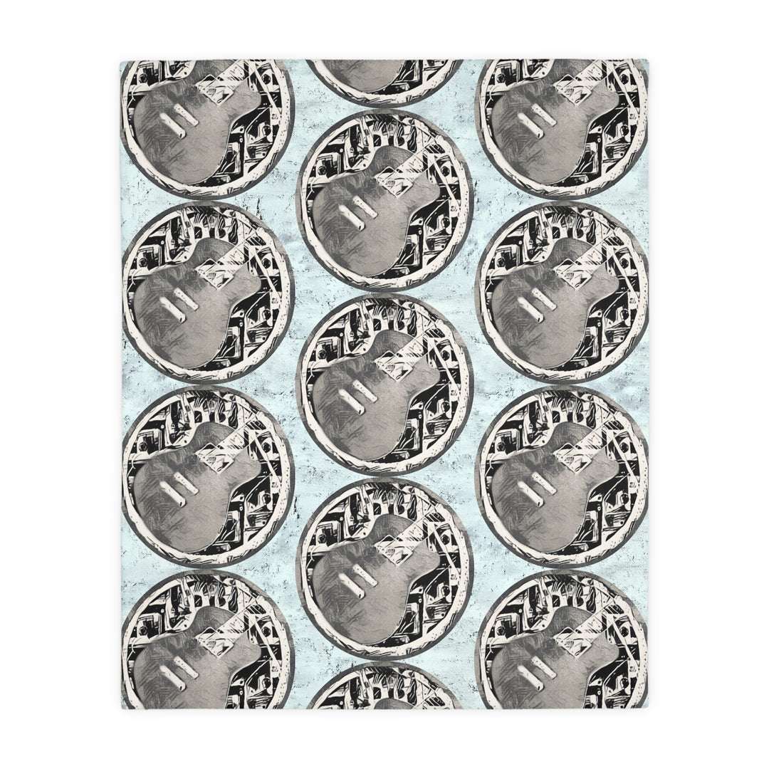 Grey Little Sketchy on Textured Blue Velveteen Minky Blanket (Two-sided print)
