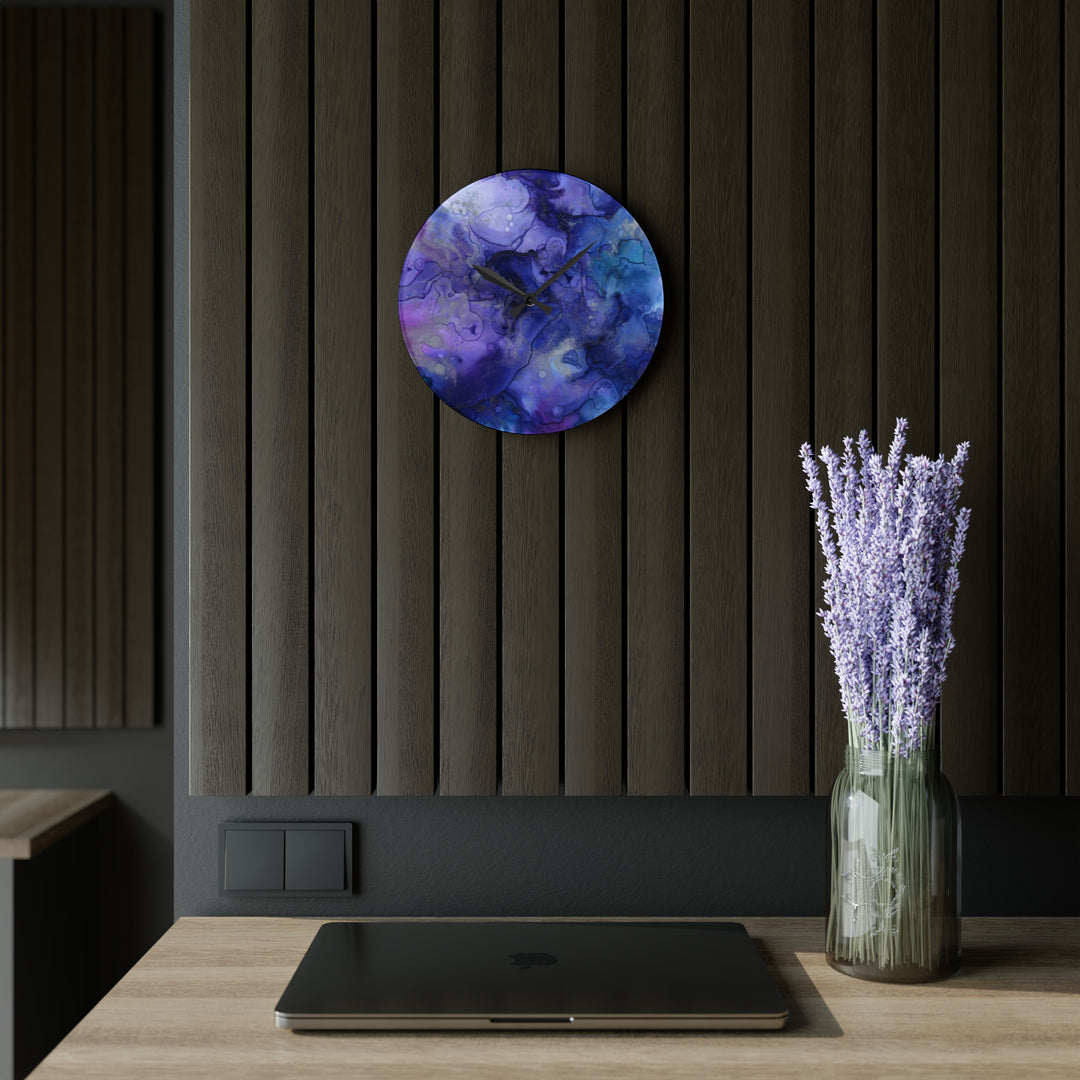Purple Haze and Turquoise Plumes Acrylic Wall Clock