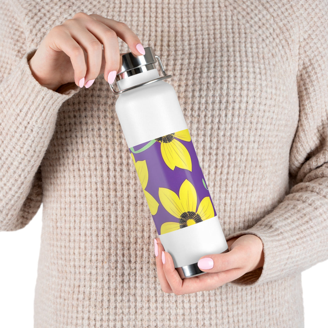 Yellow Floral on Purple, no quotes Copper Vacuum Insulated Bottle, 22oz