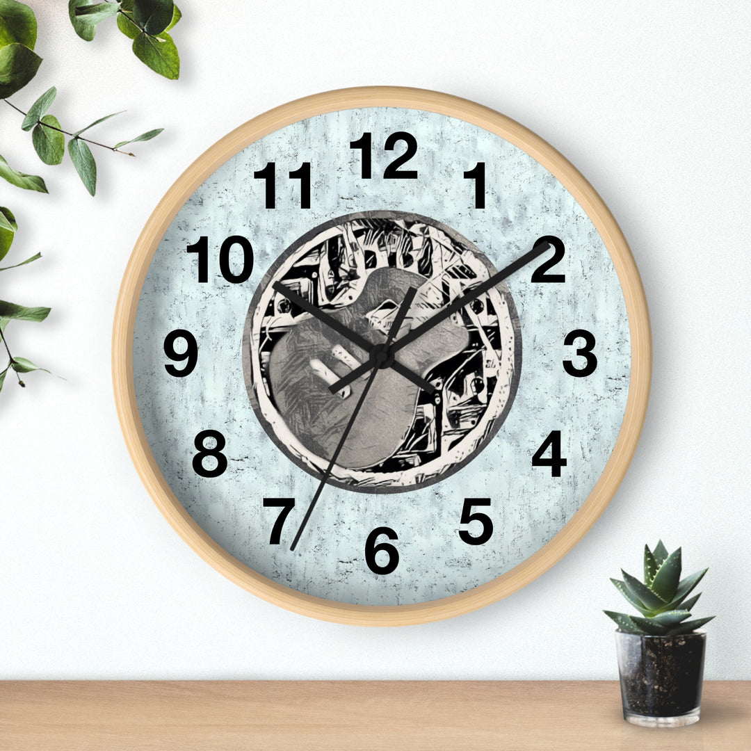Grey Little Sketchy Guitar onTextured Blue Wall Clock