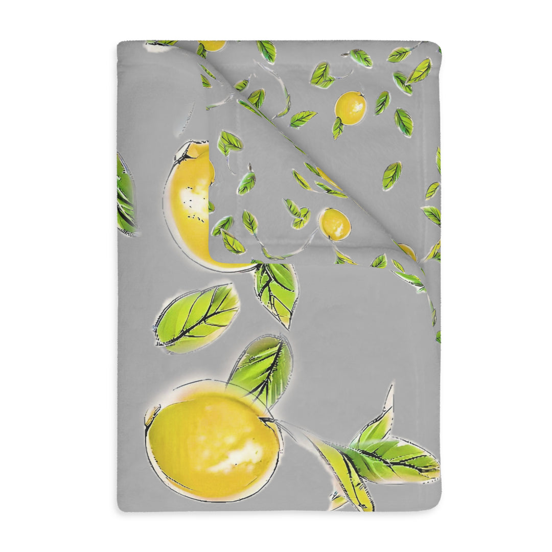 Grey Lemon Velveteen Minky Blanket (Two-sided print)