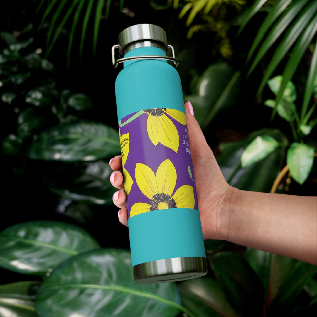 Yellow Floral Inspirational Quotes Copper Vacuum Insulated Bottle, 22oz