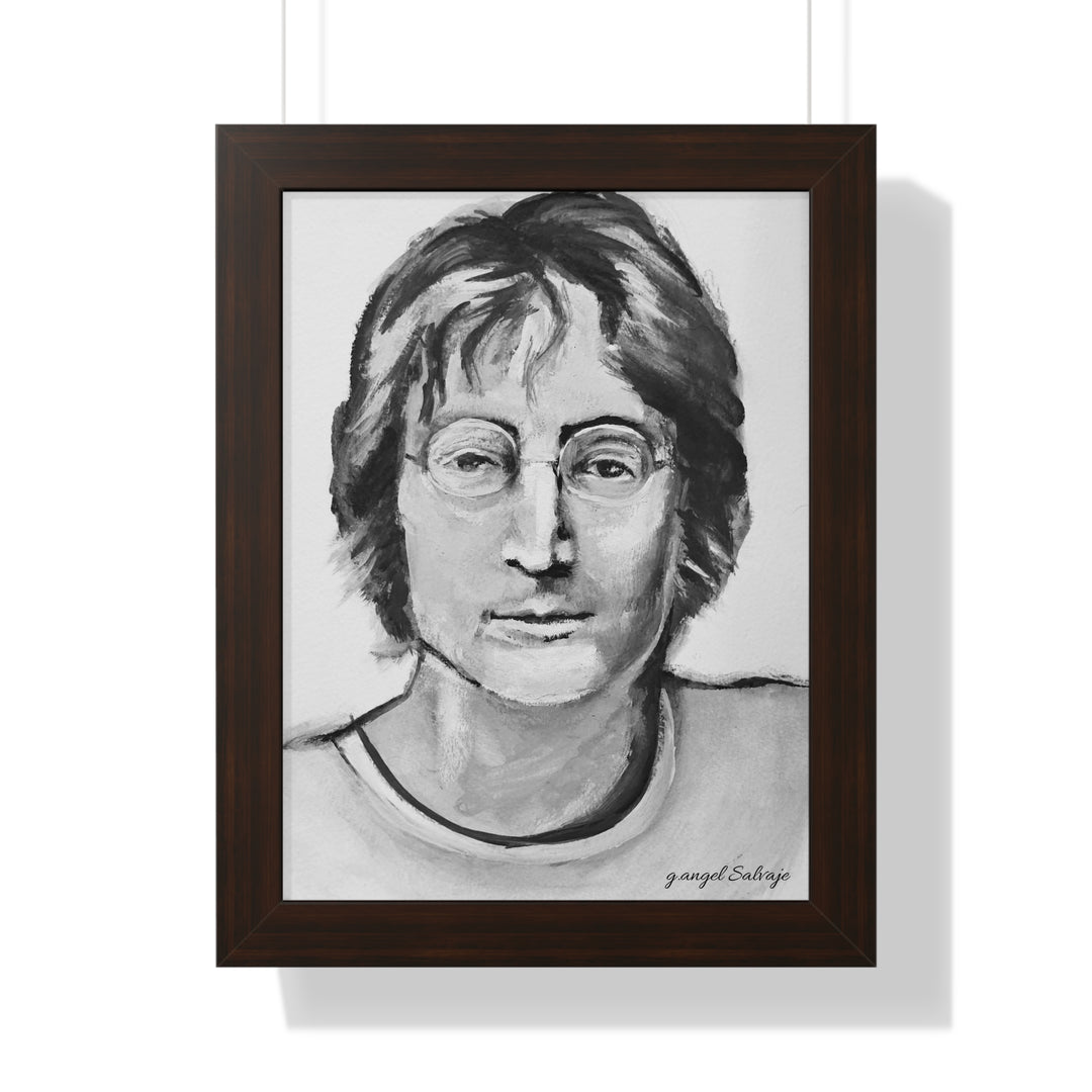Vertical Poster - John Lennon Portrait by g angel Salvaje Black and White Rock and Roll Series