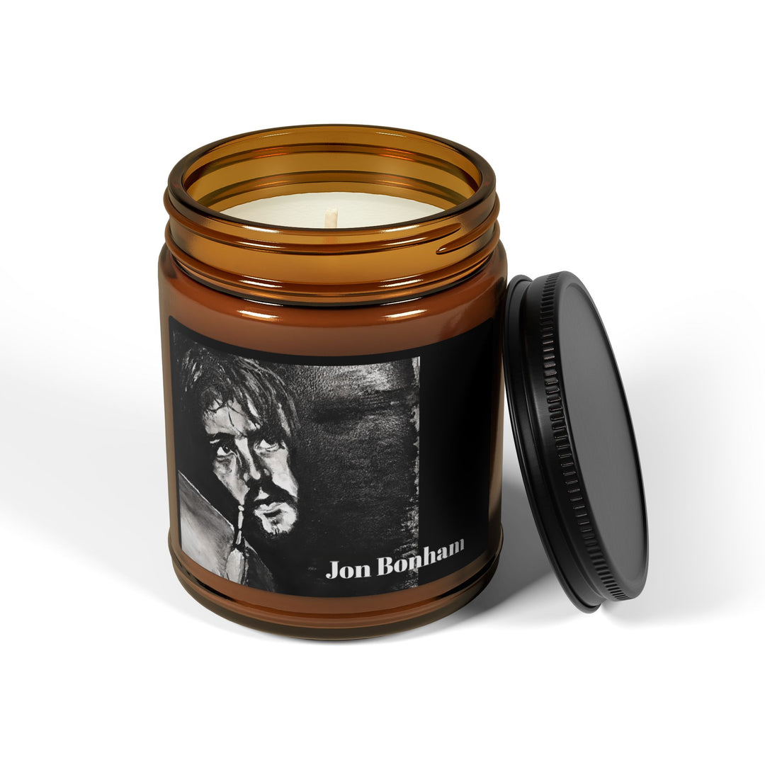 Soy Candle (Amber Jar) - Jon Bonham Rock and Roll Portrait - Christmas Warmth Scent or Unscented