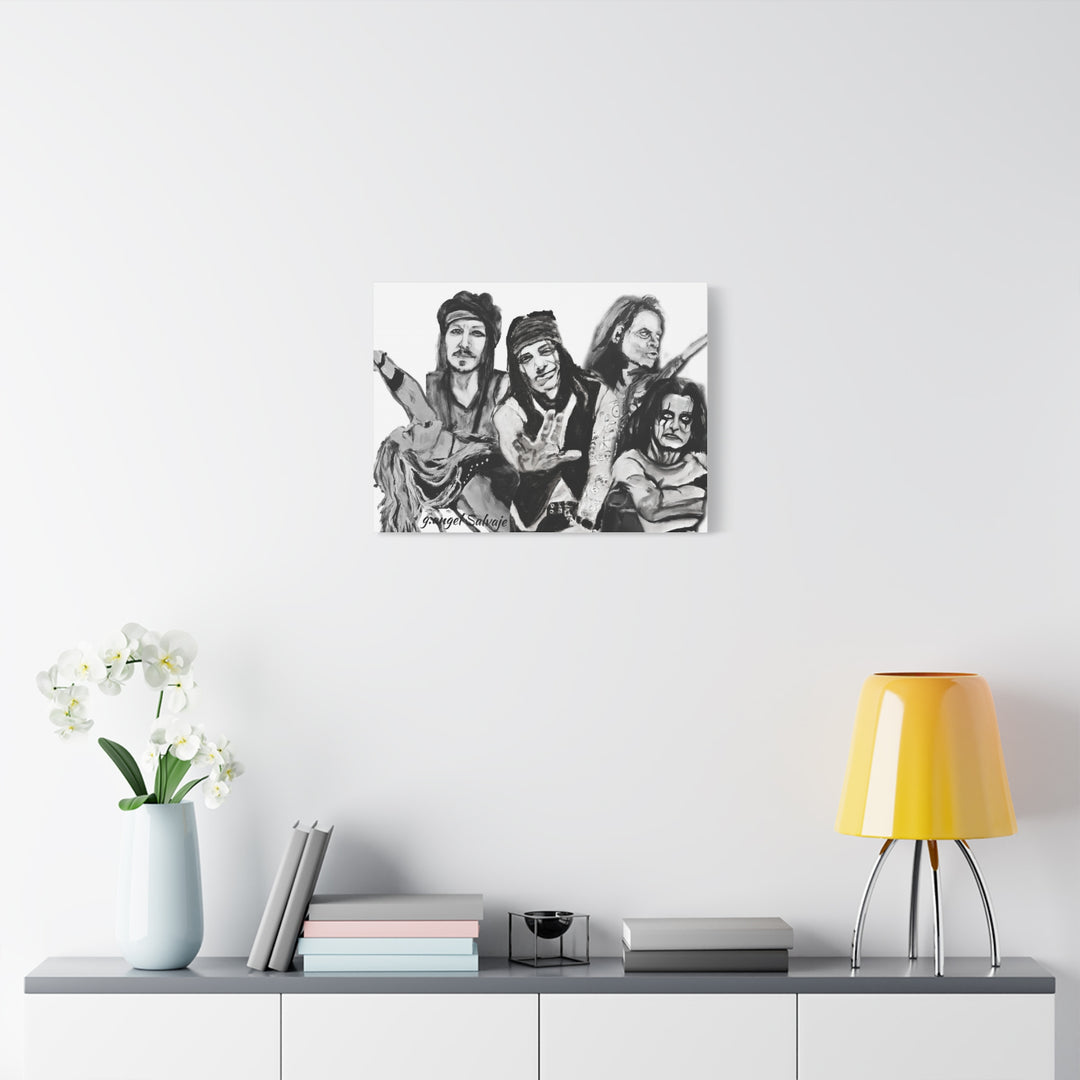 Canvas Wall Art - Alice Cooper and Guitarists Black and White Rock and Roll Series Painting
