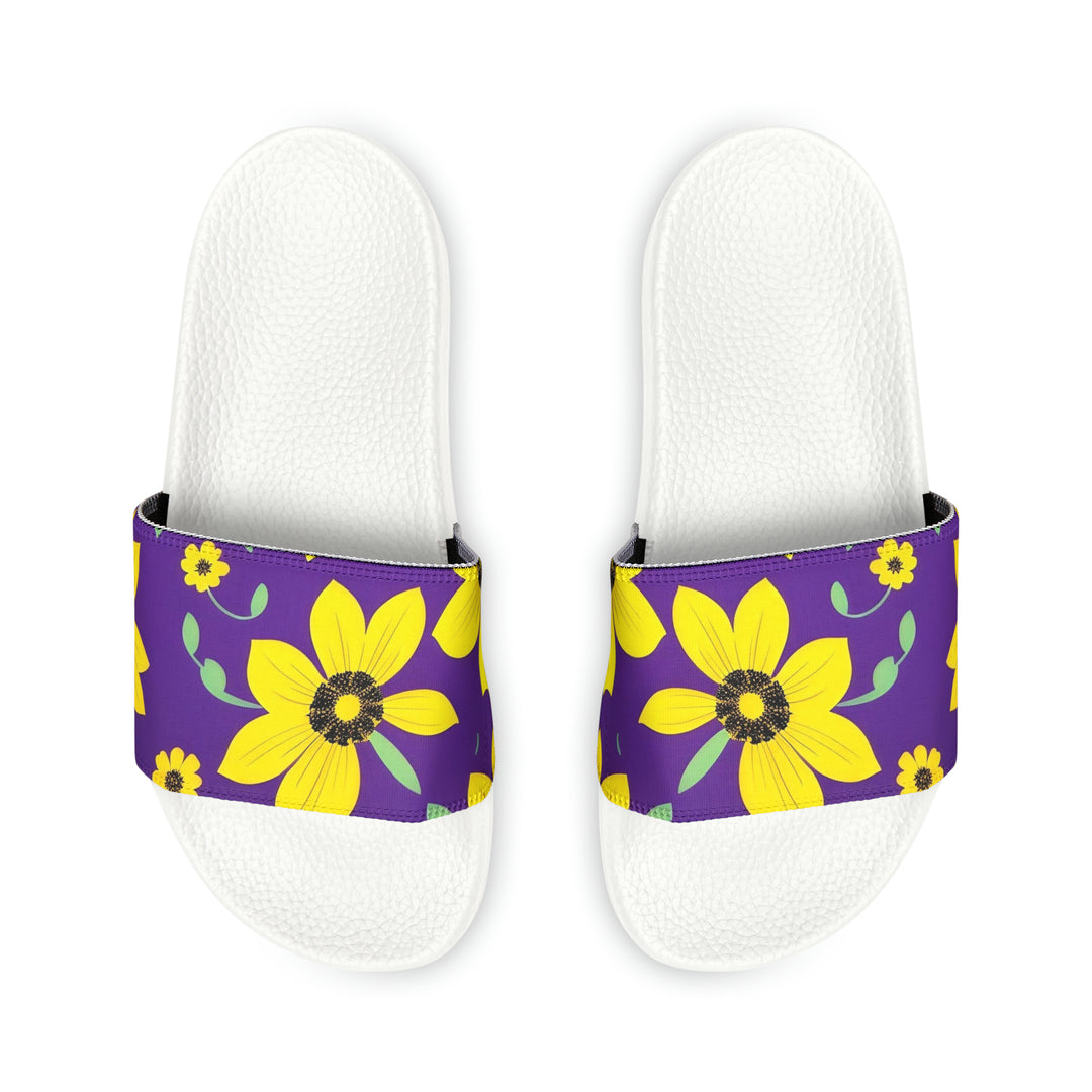 Yellow Floral on Purple Youth PU Slide Sandals