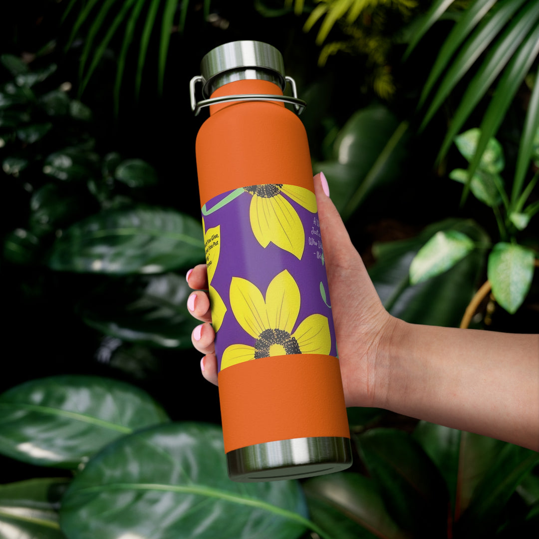 Yellow Floral Inspirational Quotes Copper Vacuum Insulated Bottle, 22oz