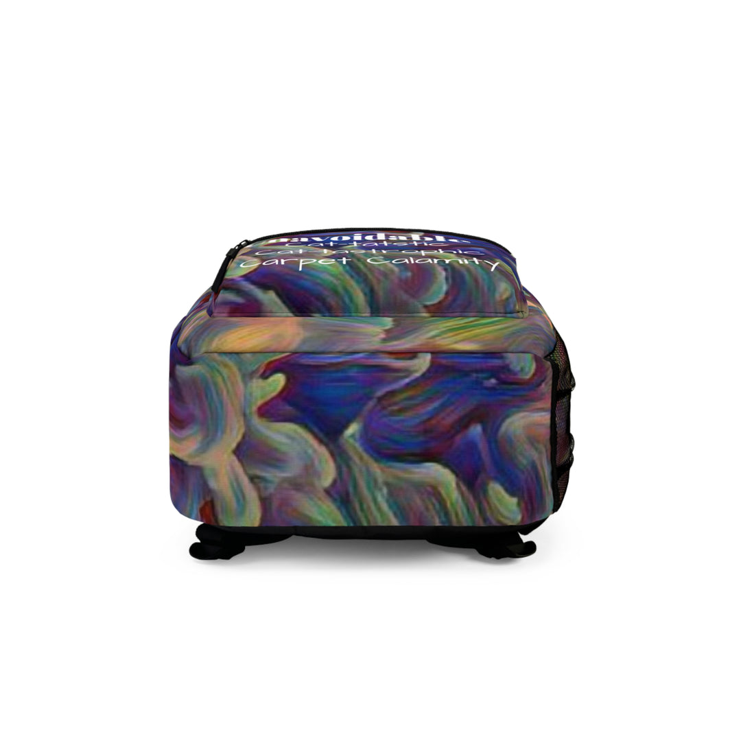Cat-tastrophic Carpet Calamity Cat purple haze & Turquoise Clouds Backpack