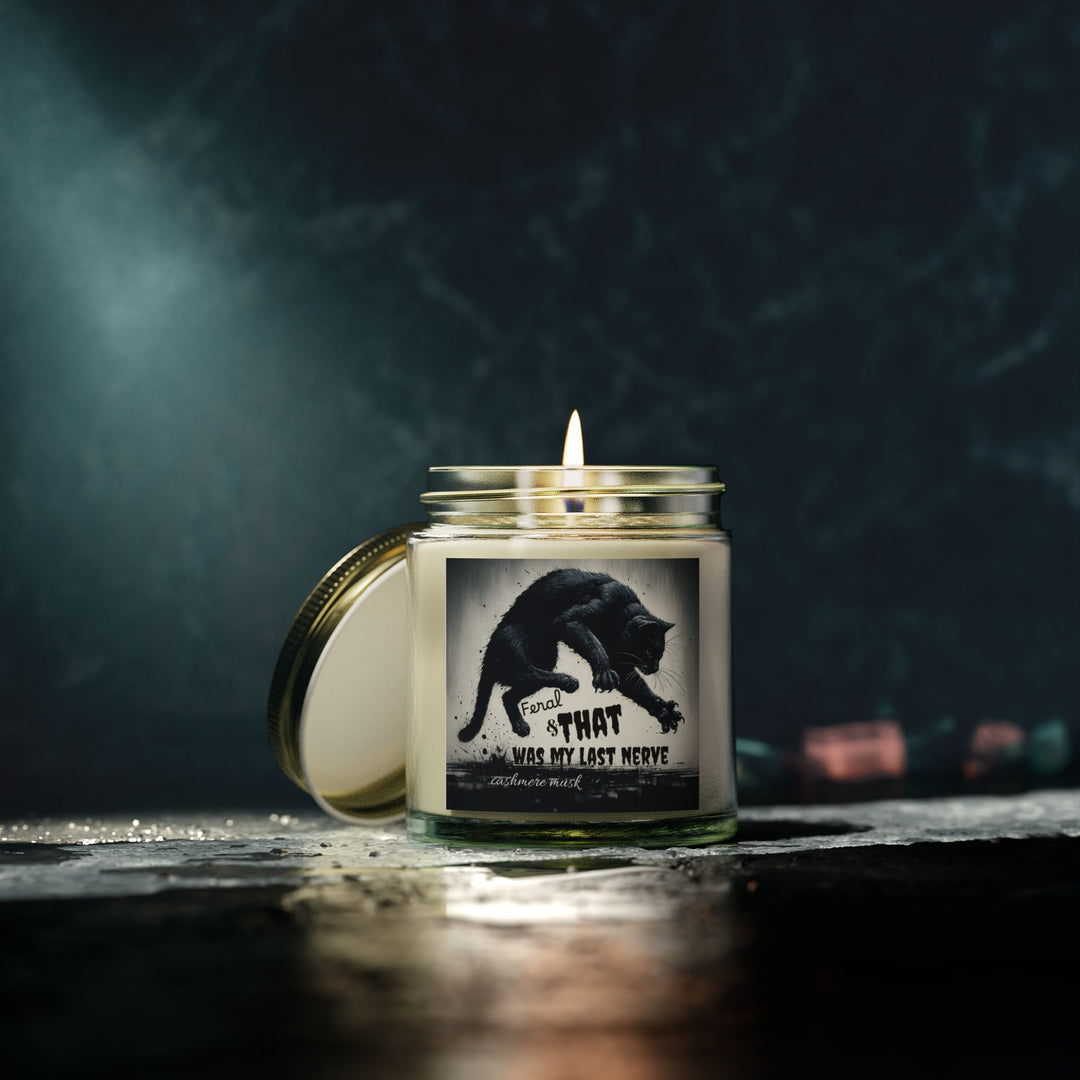 Scented Candle - Cashmere Musk Feral Cat Pouncing Design