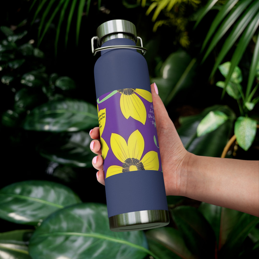 Yellow Floral Inspirational Quotes Copper Vacuum Insulated Bottle, 22oz