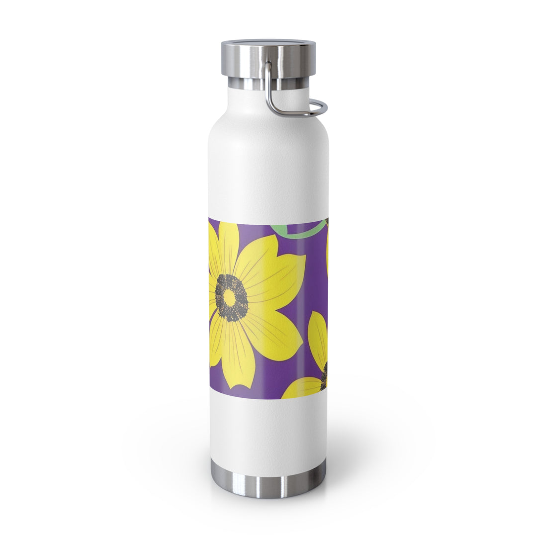 Yellow Floral on Purple, no quotes Copper Vacuum Insulated Bottle, 22oz