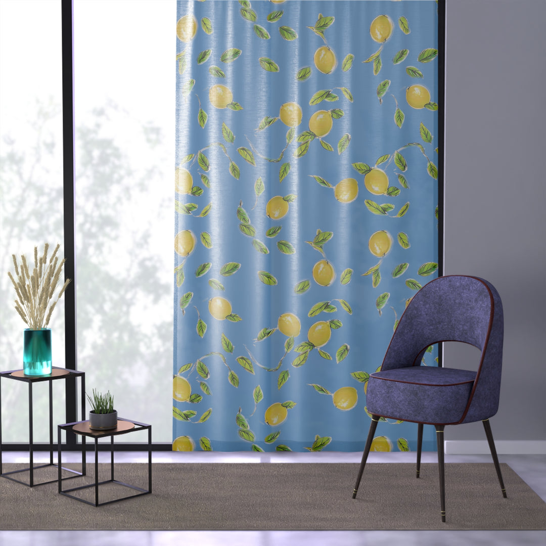 Bunches of Lemons on blue Sheer Window Curtain