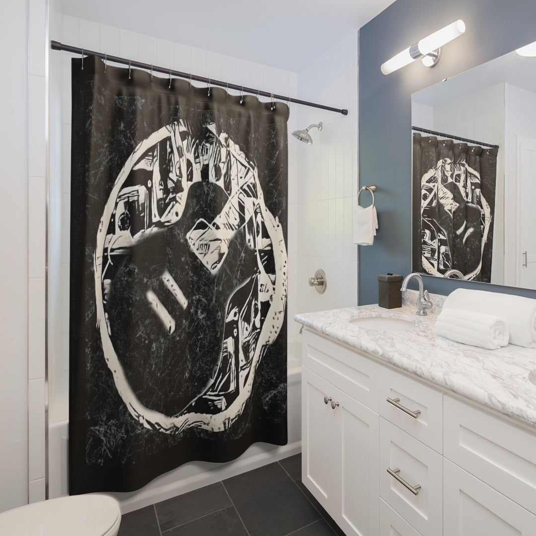Framed Black Marbled Guitar Shower Curtains