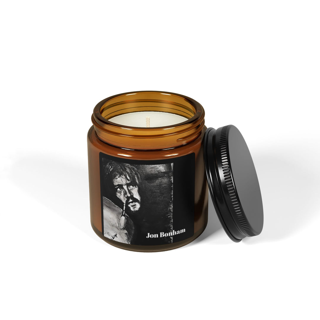 Soy Candle (Amber Jar) - Jon Bonham Rock and Roll Portrait - Christmas Warmth Scent or Unscented