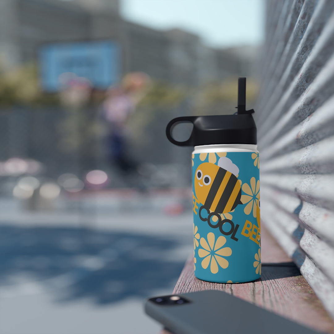 Bee Cool with Yellow Flowers Stainless Steel Water Bottle, Standard Lid