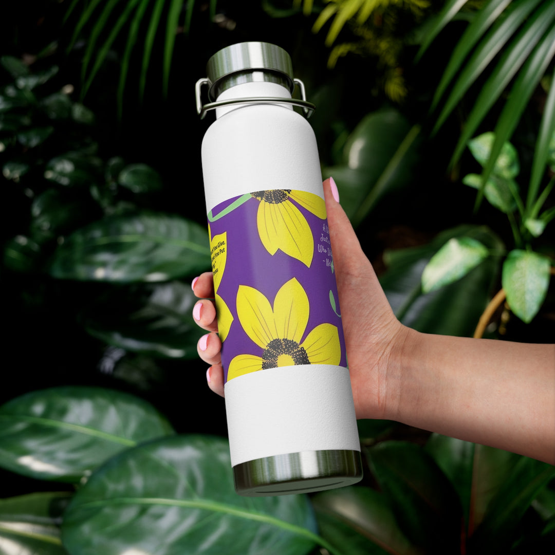 Yellow Floral Inspirational Quotes Copper Vacuum Insulated Bottle, 22oz