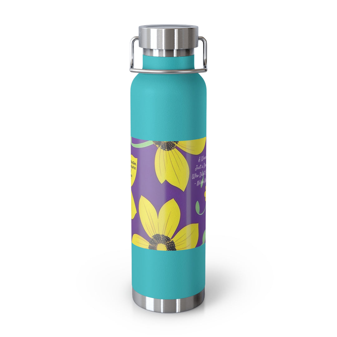 Yellow Floral Inspirational Quotes Copper Vacuum Insulated Bottle, 22oz