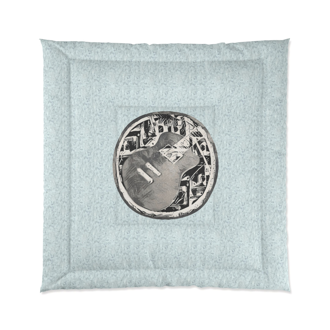 Grey Little Sketchy on Textured Blue Comforter