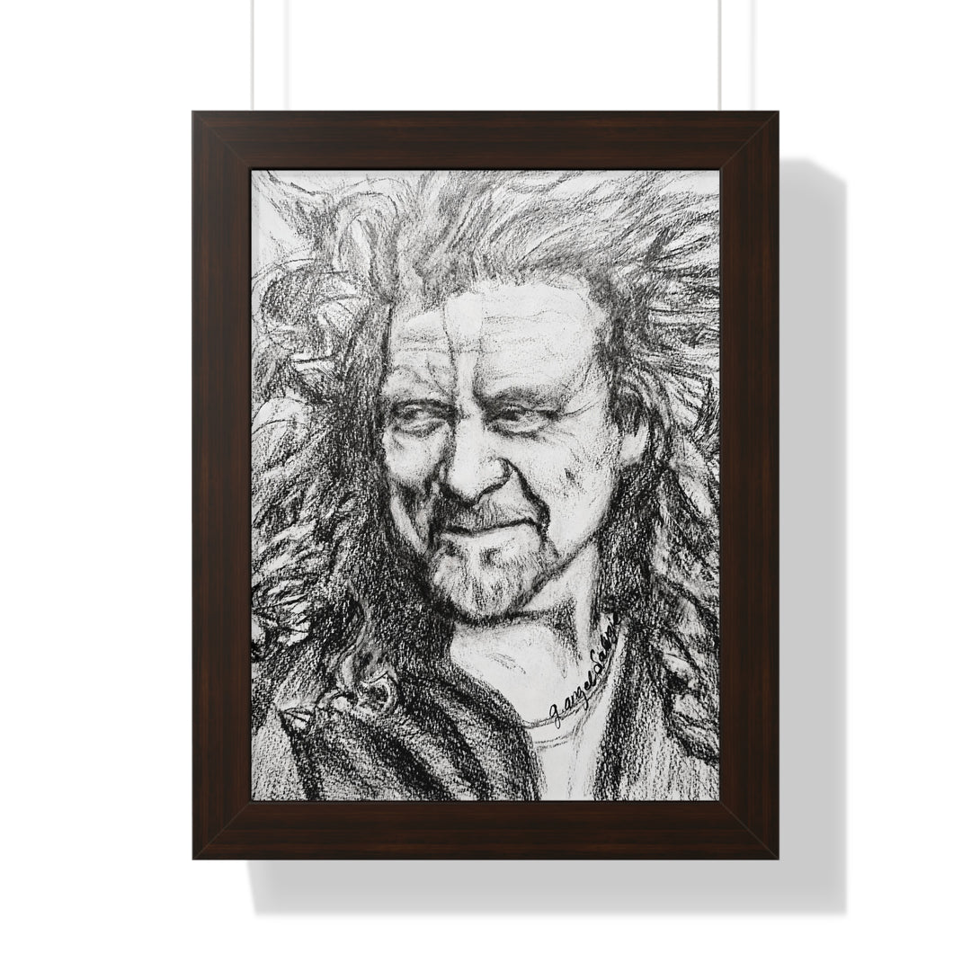 Vertical Poster - Robert Plant B&W Rock and Roll Series Framed Art Print
