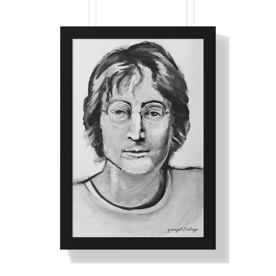 Vertical Poster - John Lennon Portrait by g angel Salvaje Black and White Rock and Roll Series