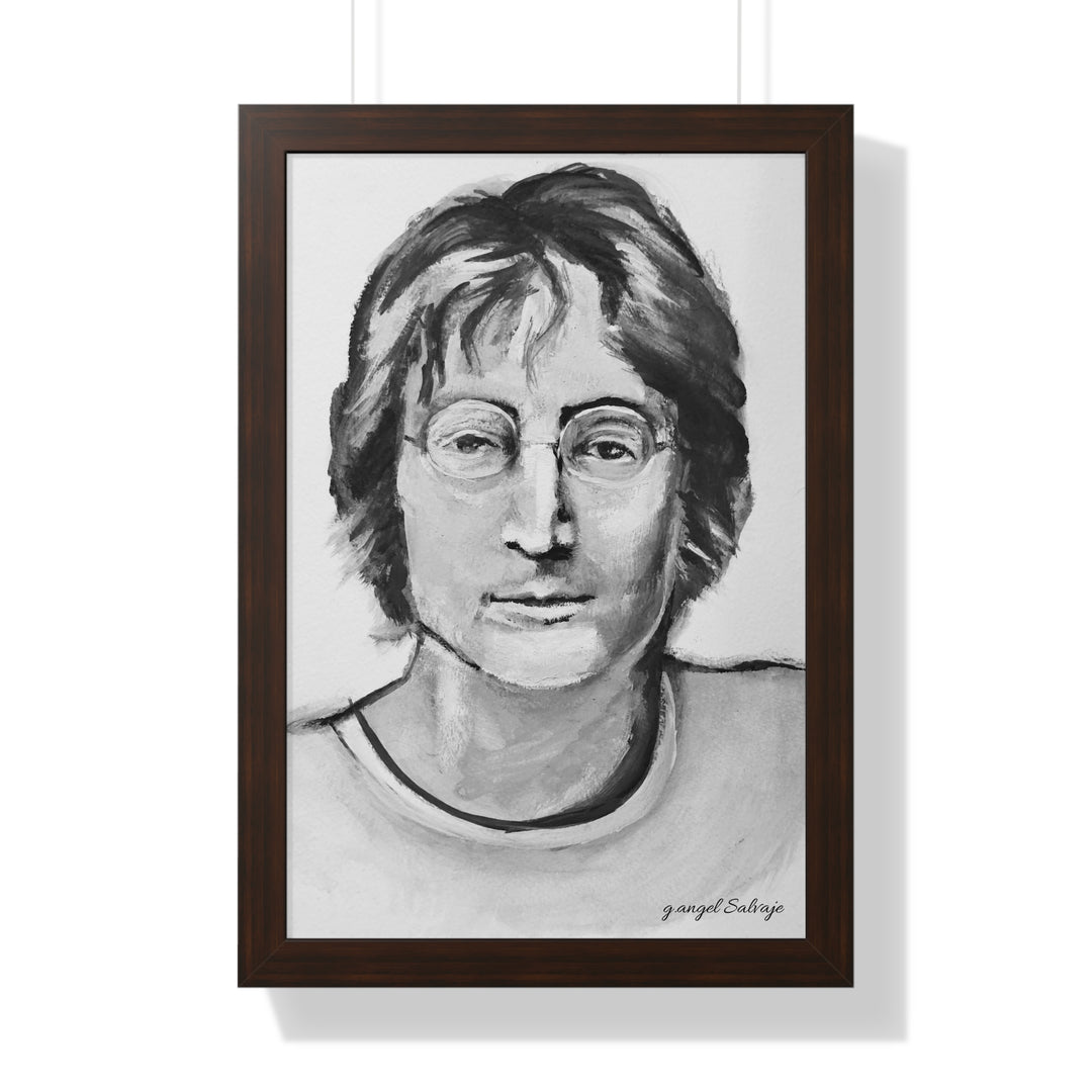 Vertical Poster - John Lennon Portrait by g angel Salvaje Black and White Rock and Roll Series