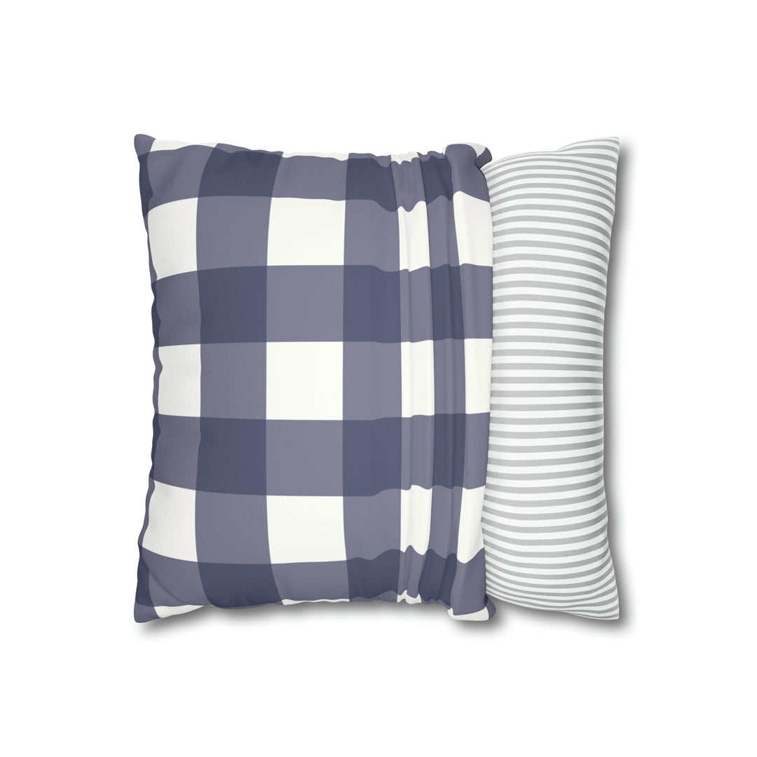 Country Grey Gingham Faux Suede Square Pillow Case