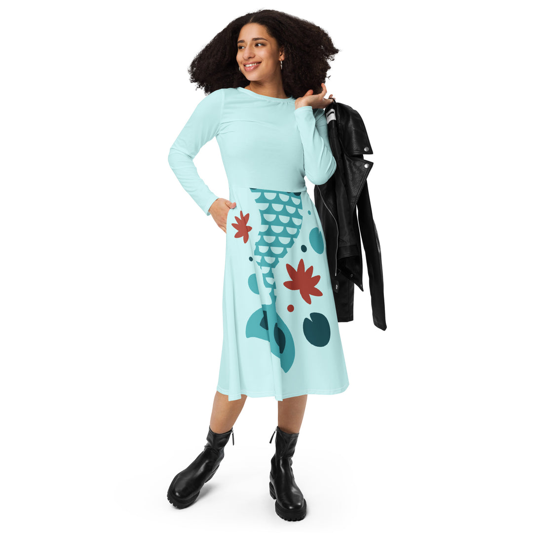 Mermaid Tail long sleeve midi dress with pockets