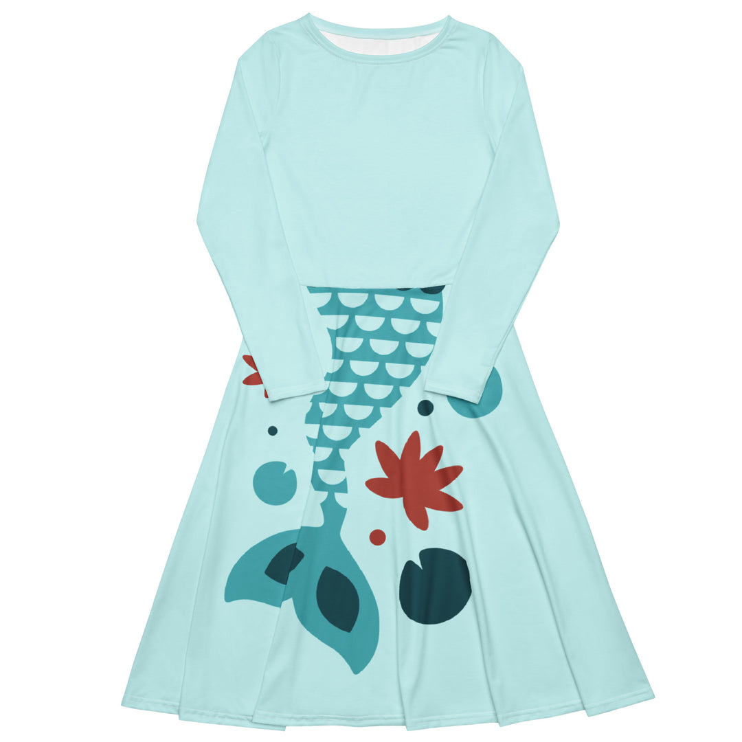 Mermaid Tail long sleeve midi dress with pockets