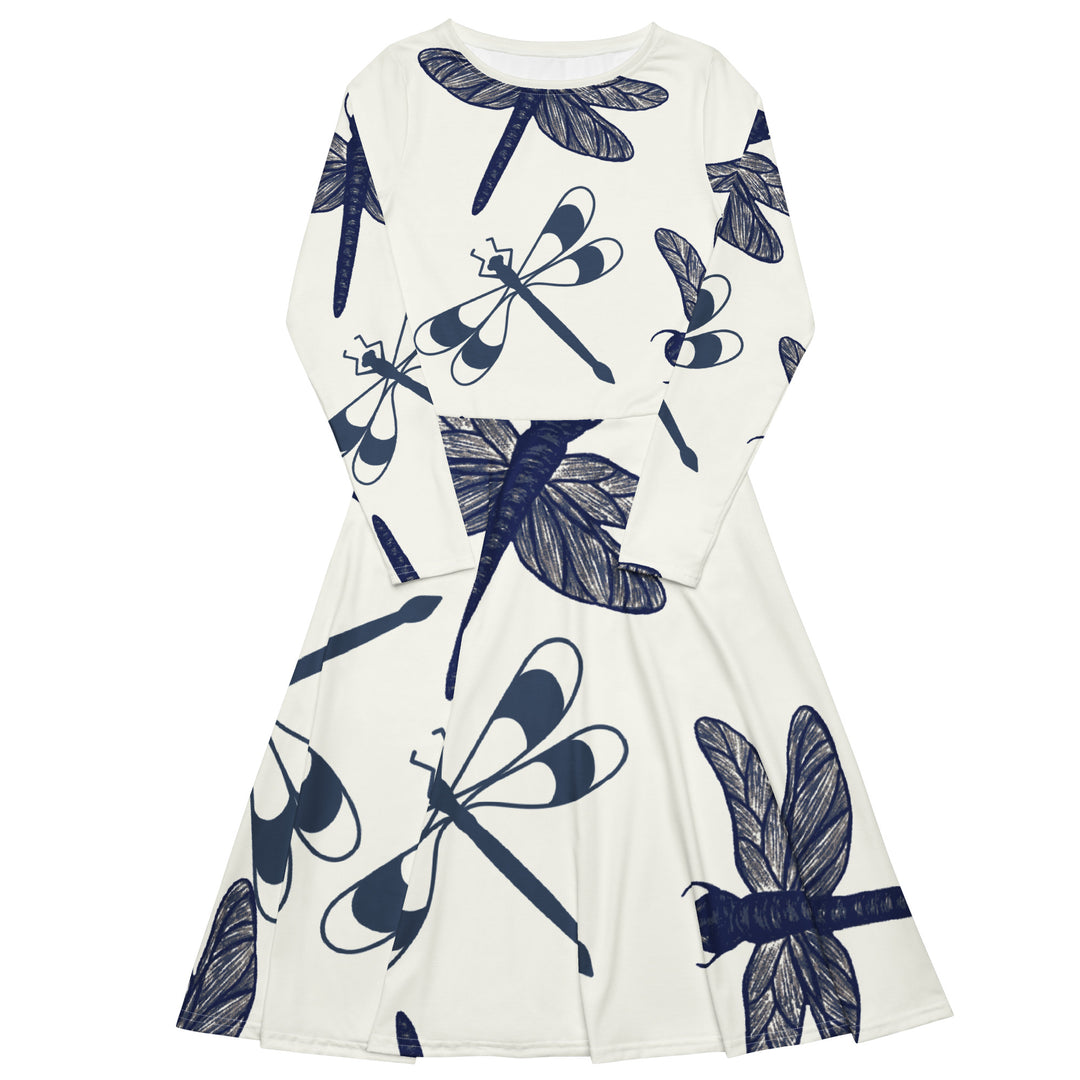 Dragon Fly Flight long sleeve midi dress with Pockets