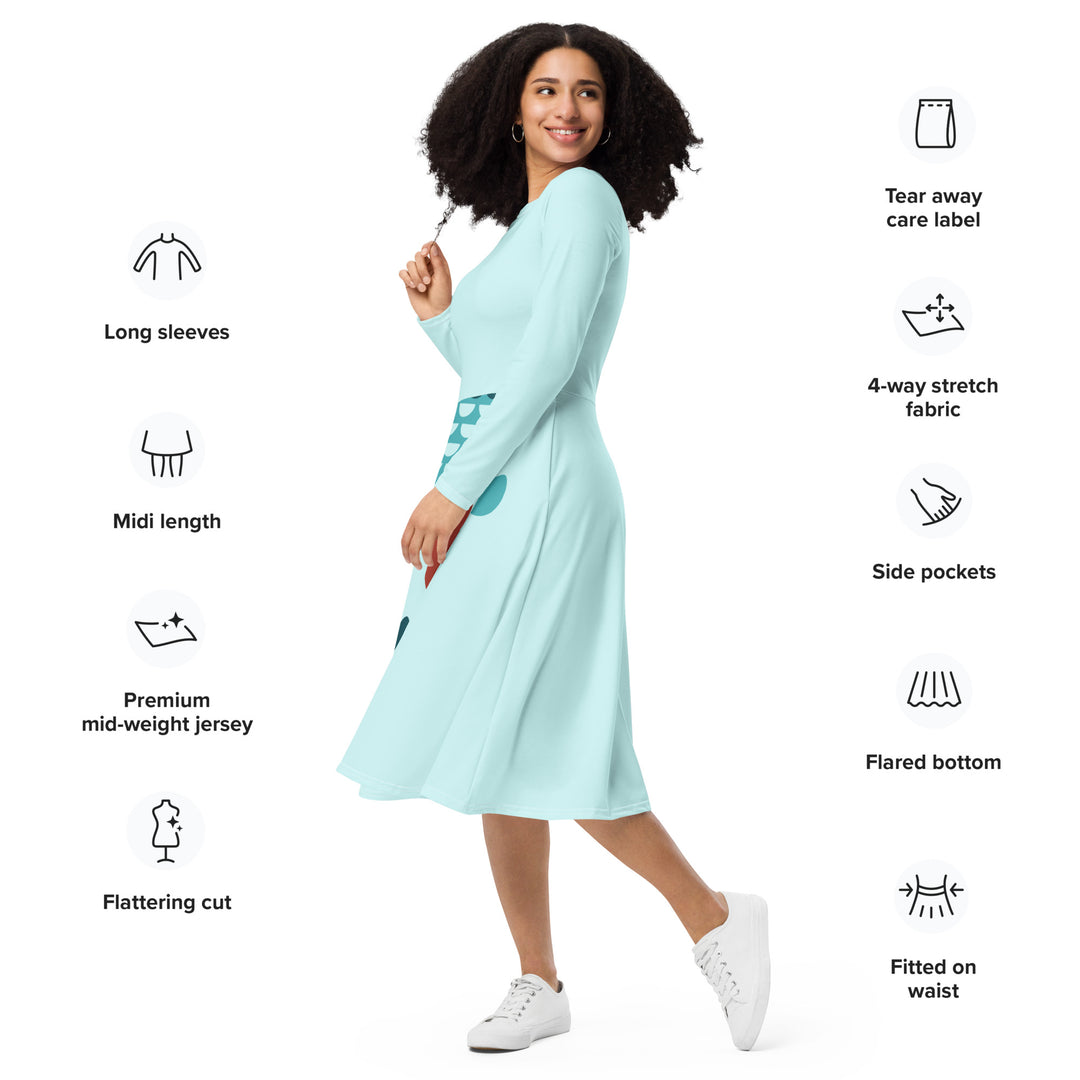 Mermaid Tail long sleeve midi dress with pockets
