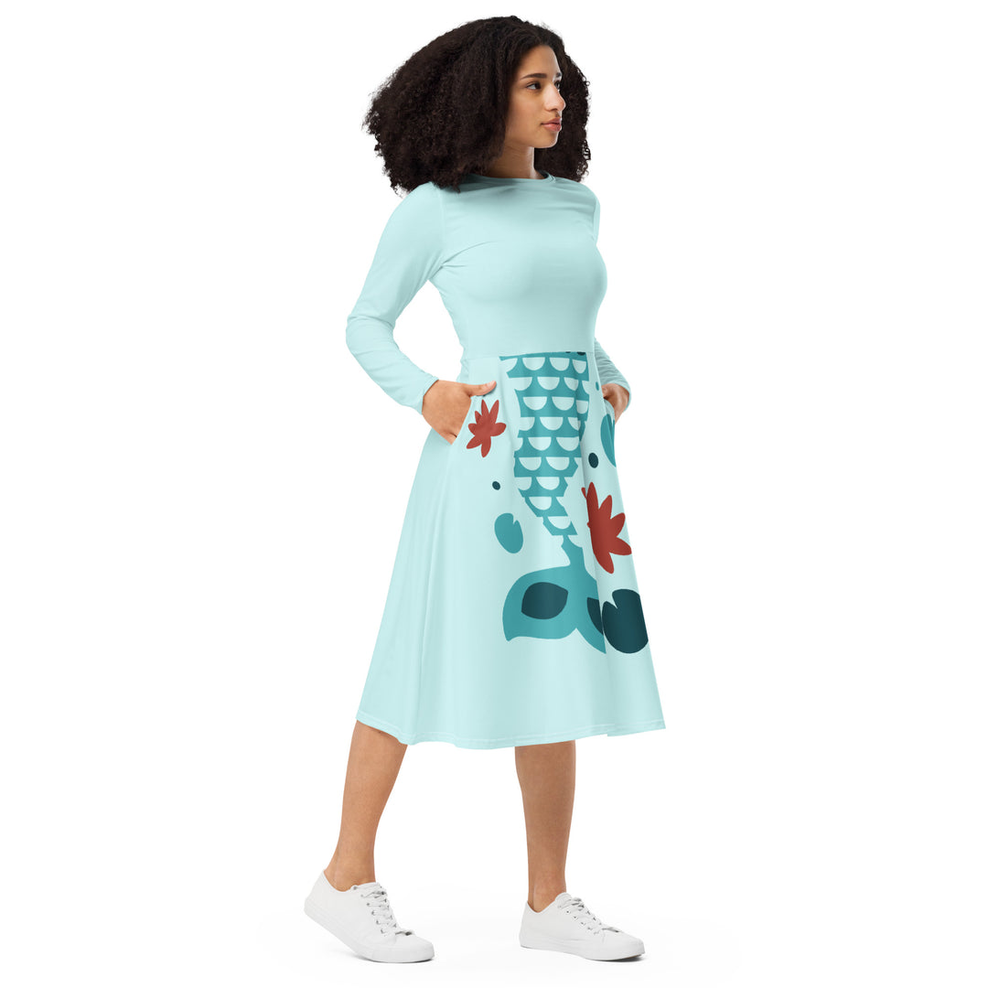 Mermaid Tail long sleeve midi dress with pockets