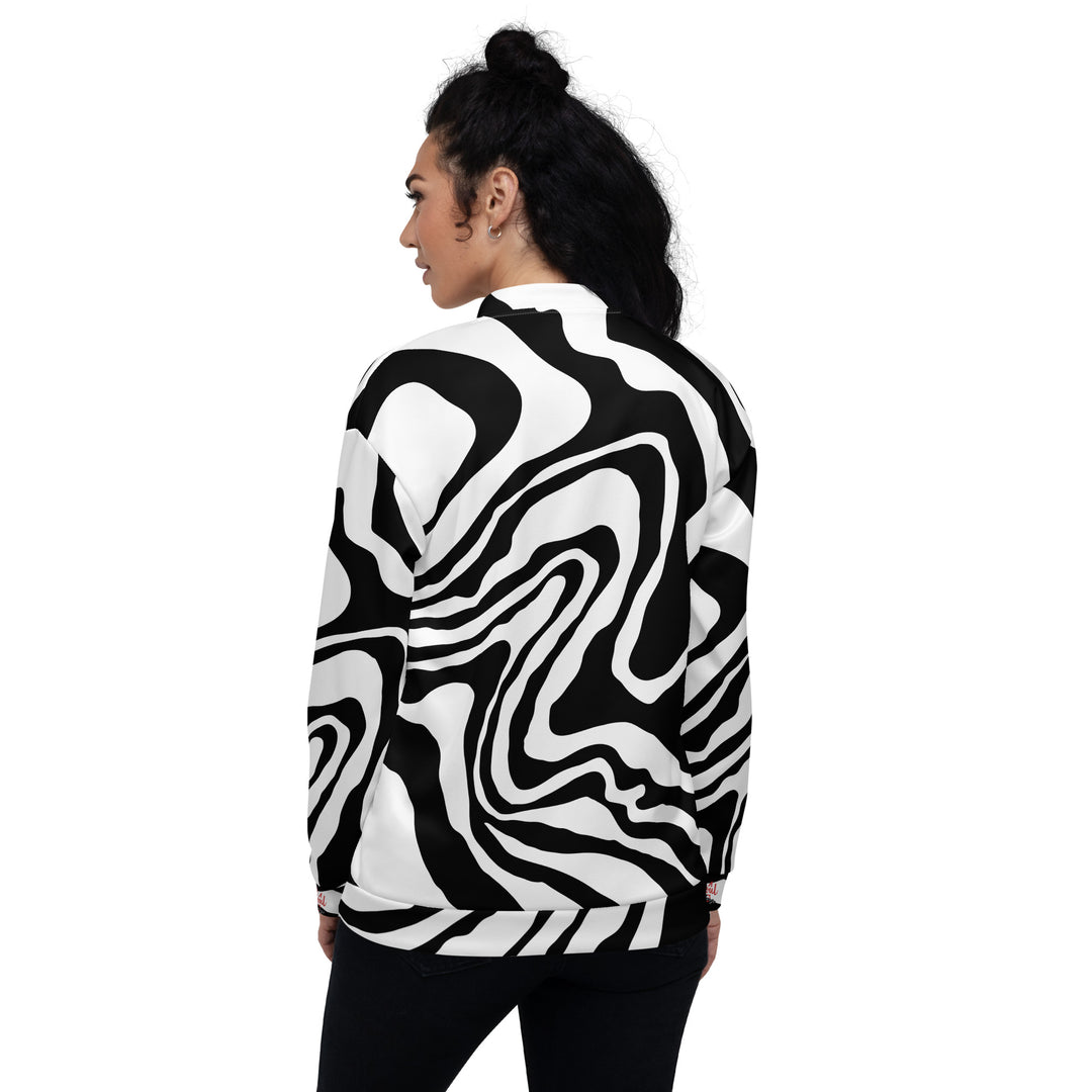 Fierce Soul, Black and White Zebra Unisex Bomber Jacket