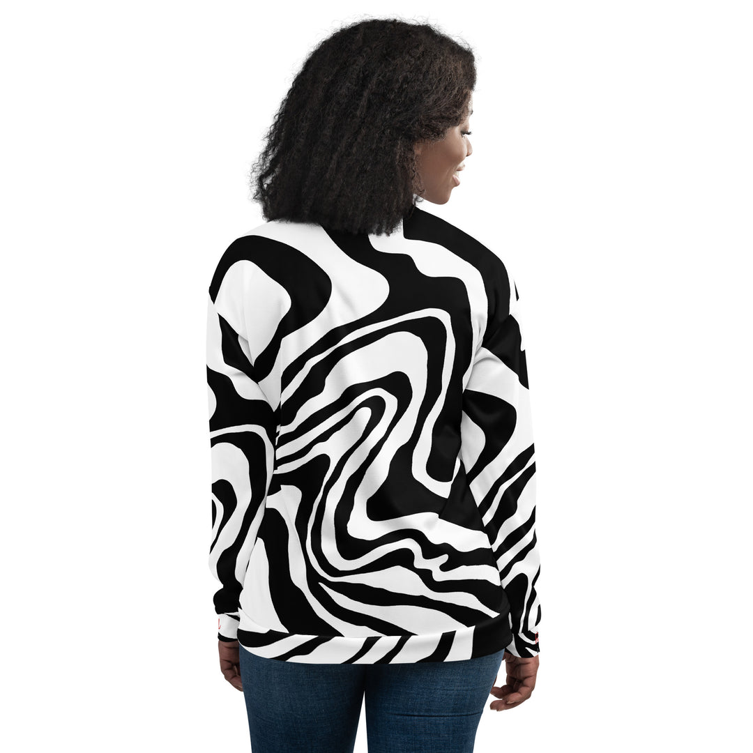 Fierce Soul, Black and White Zebra Unisex Bomber Jacket