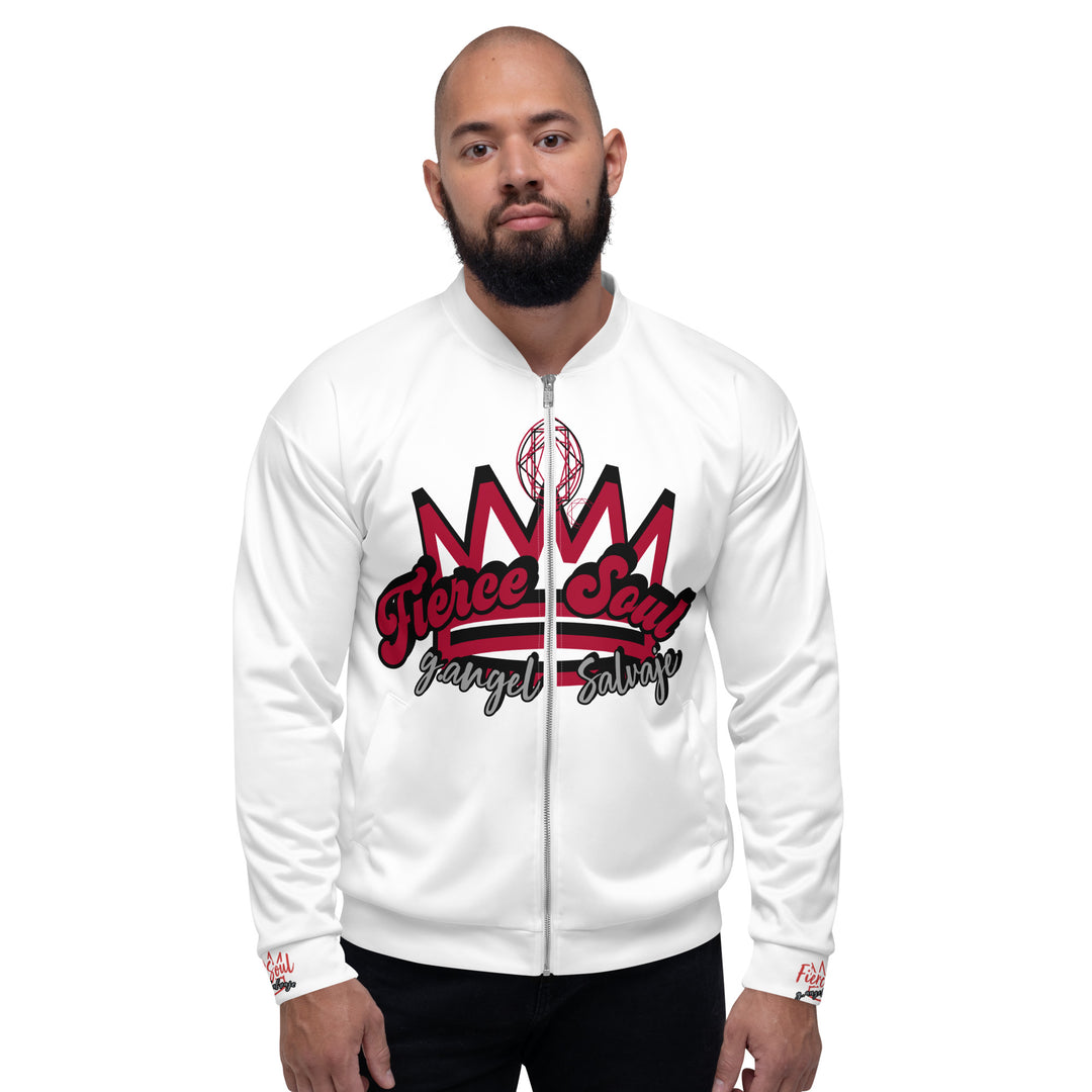 Fierce Soul, 70's lettering ,White Unisex Bomber Jacket