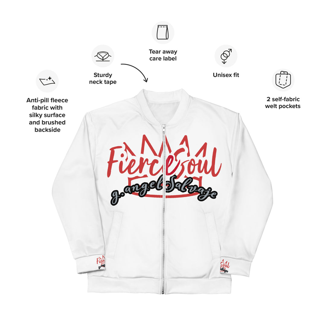 Fierce Soul,  White Simple Type, Unisex Bomber Jacket
