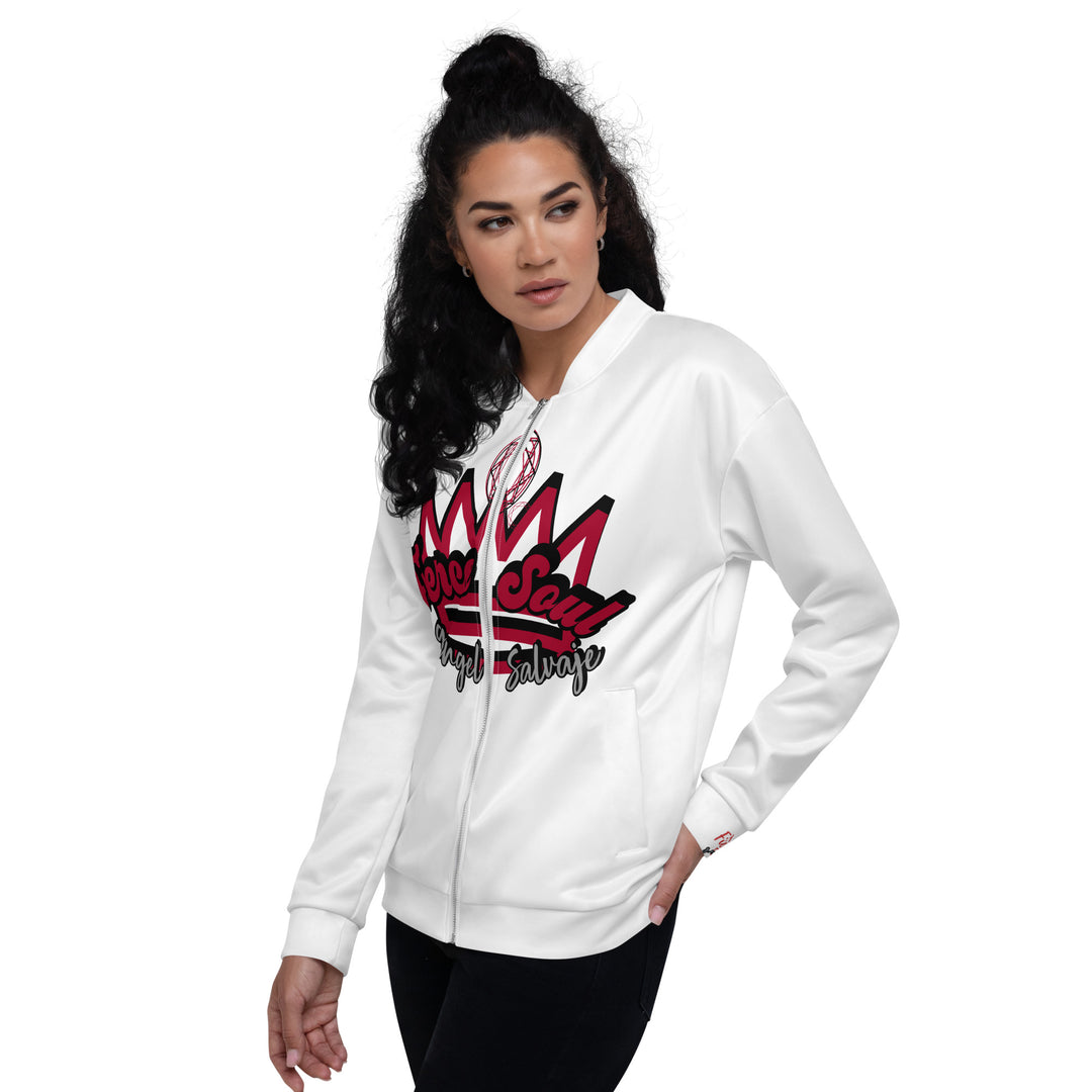 Fierce Soul, 70's lettering ,White Unisex Bomber Jacket