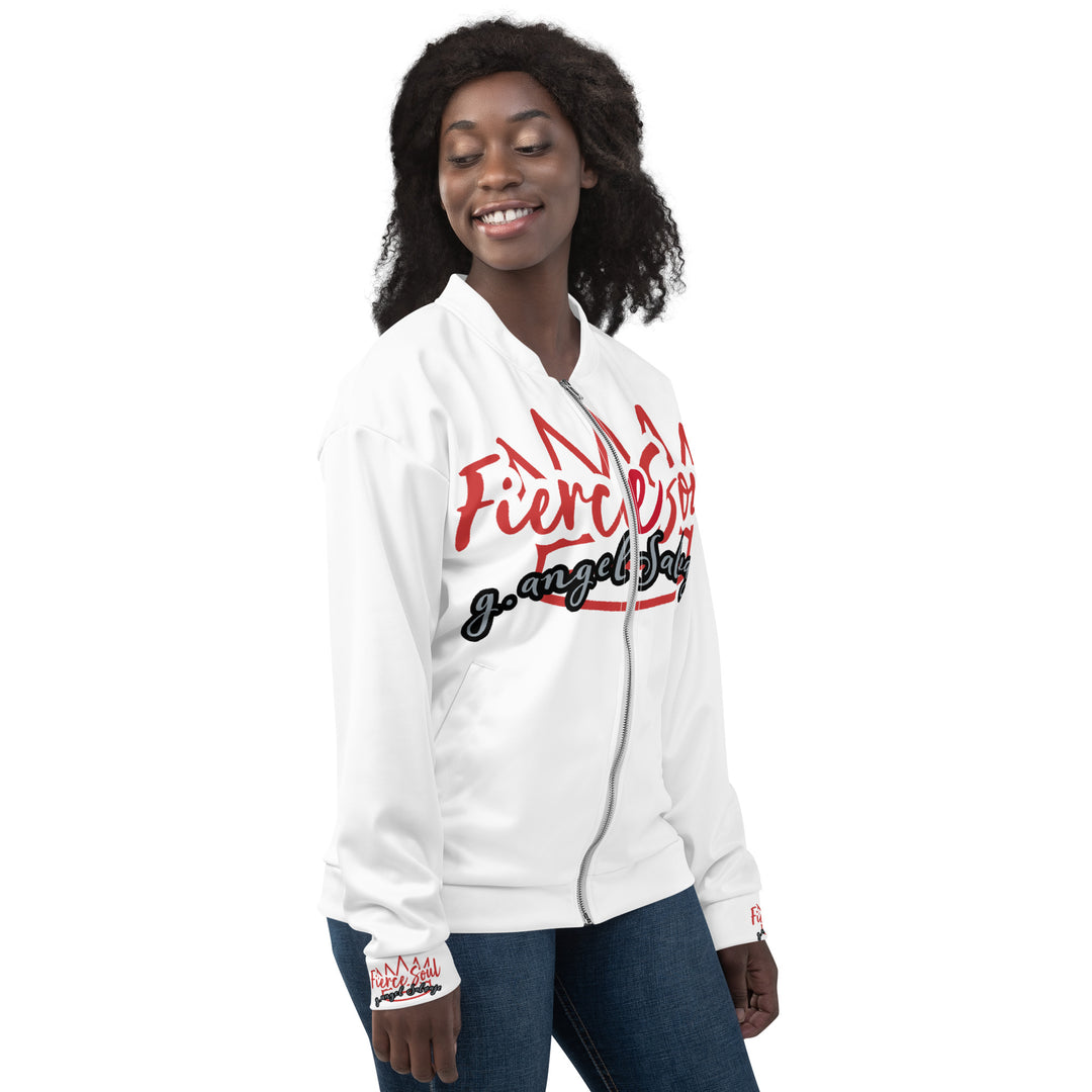 Fierce Soul,  White Simple Type, Unisex Bomber Jacket