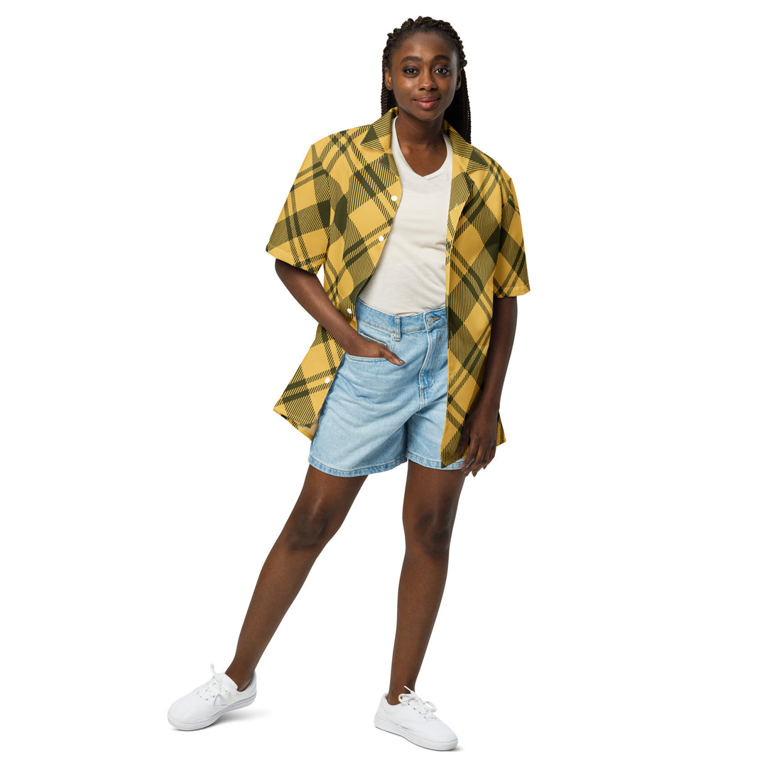 Yellow & Black Plaid Unisex,  Women's, Men's, button shirt
