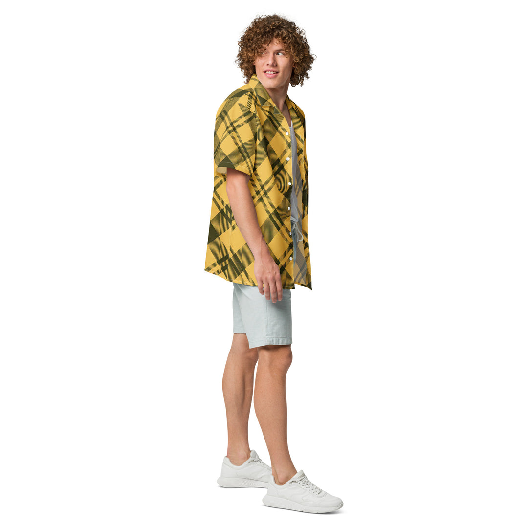 Yellow & Black Plaid Unisex,  Women's, Men's, button shirt