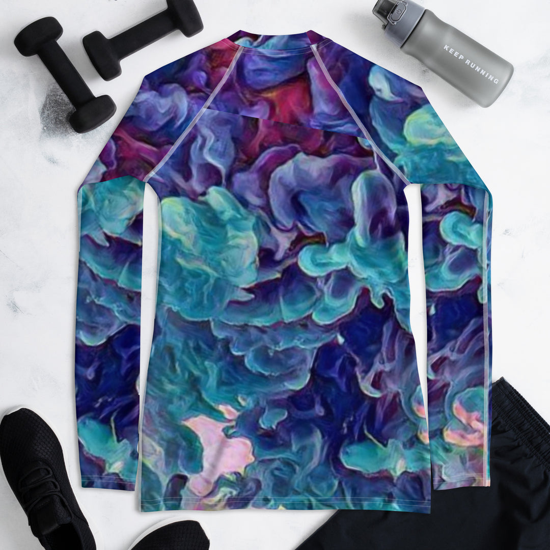 Purple Haze and Turquoise Clouds, Just Breathe, Women's Rash Guard