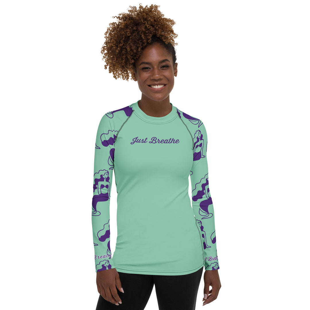 Just Breathe, purple Mermaid Women's Rash Guard