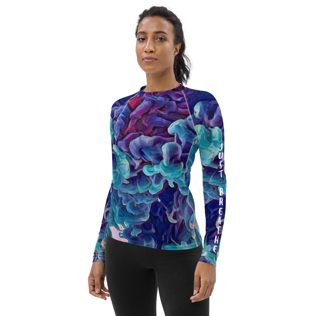 Purple Haze and Turquoise Clouds, Just Breathe, Women's Rash Guard