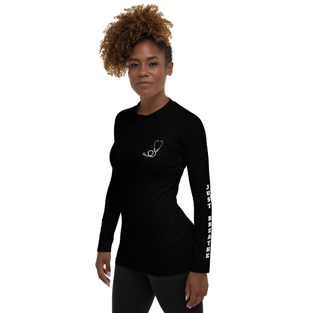 Stetoscope on Black, Just Breathe Women's Rash Guard