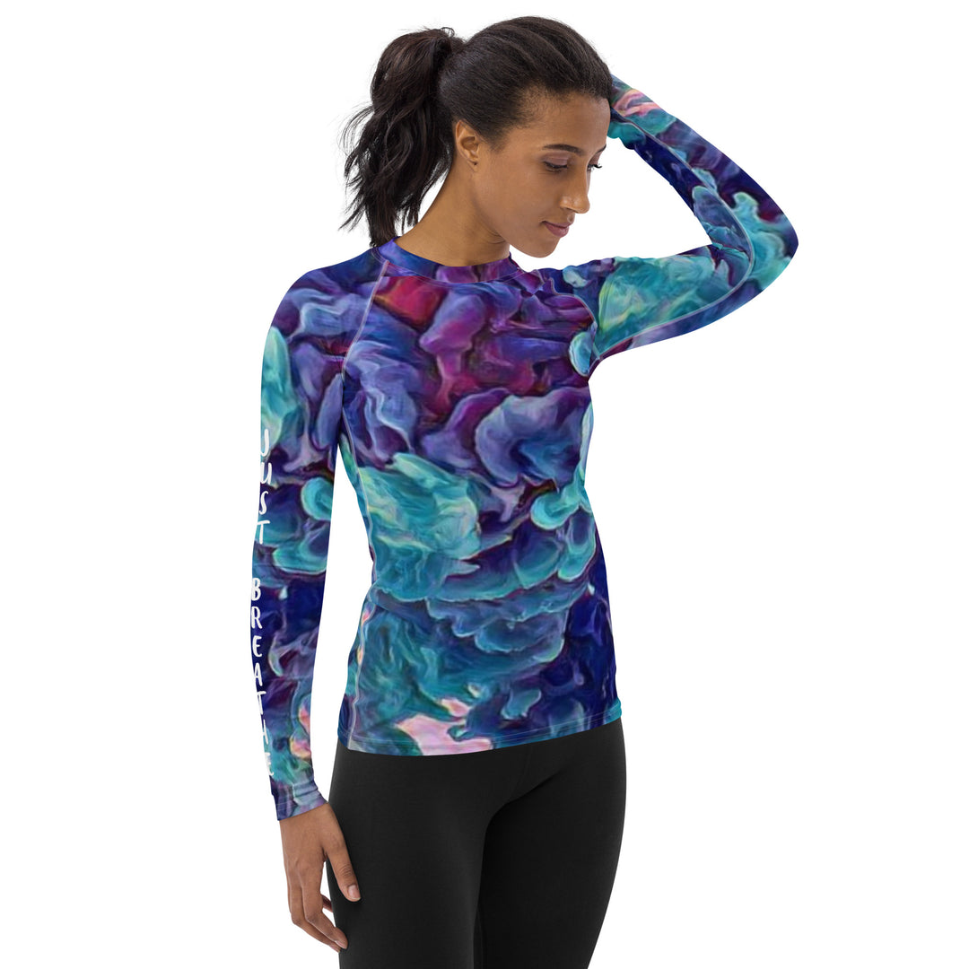 Purple Haze and Turquoise Clouds, Just Breathe, Women's Rash Guard