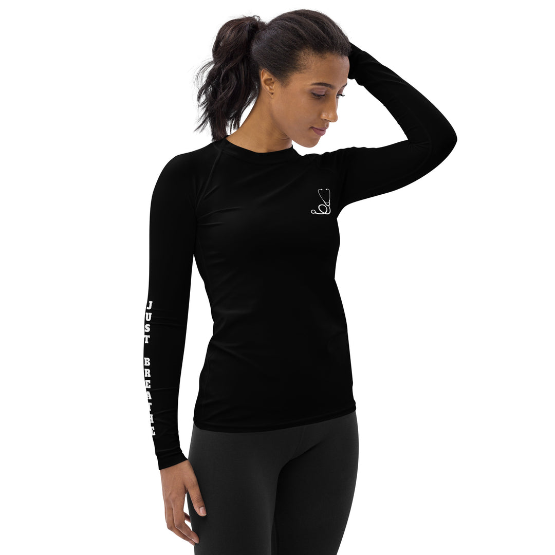 Stetoscope on Black, Just Breathe Women's Rash Guard