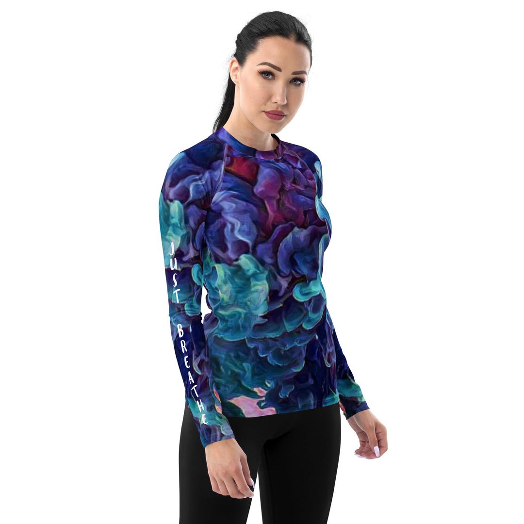 Purple Haze and Turquoise Clouds, Just Breathe, Women's Rash Guard